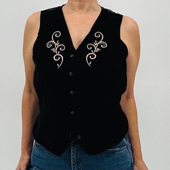 Vintage 90’s Steampunk Victorian Goth Military Velvet Embroidered Holiday Vest - Picture 5 of 14